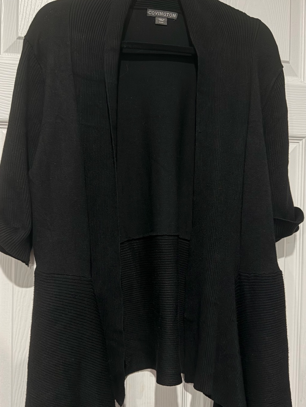 Covington Black Open-Front Ribbed Cardigan 3/3m4 length sleeves